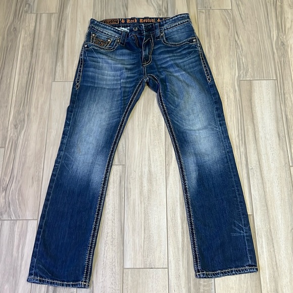 Rock Revival Men's Tiverton Jeans - Stud Embellished Back Pockets, Ribbed Knees Detail, Biker Style - View #5